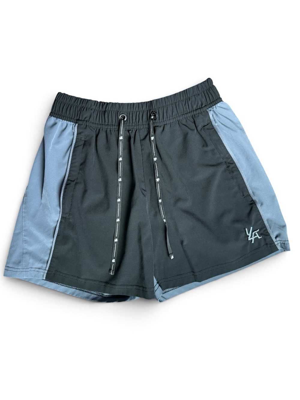 YOUNGLA Men's Athletic Colorblock Shorts - Black & Light Blue